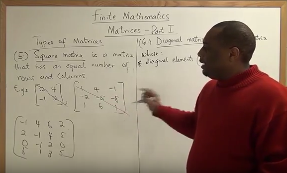 principal diagonal of a square matrix